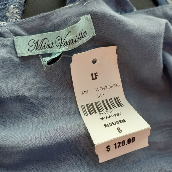 LF Blue Daisy Criss-Cross Chambray Boho Ruffle Floral Crop Top 4 Blue NWT - Picture 10 of 10